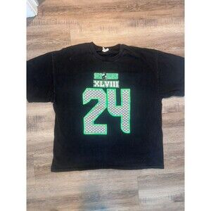 Seattle Seahawks Super Bowl XLVIII Marshawn Lynch T Shirt Men’s L Retro Black